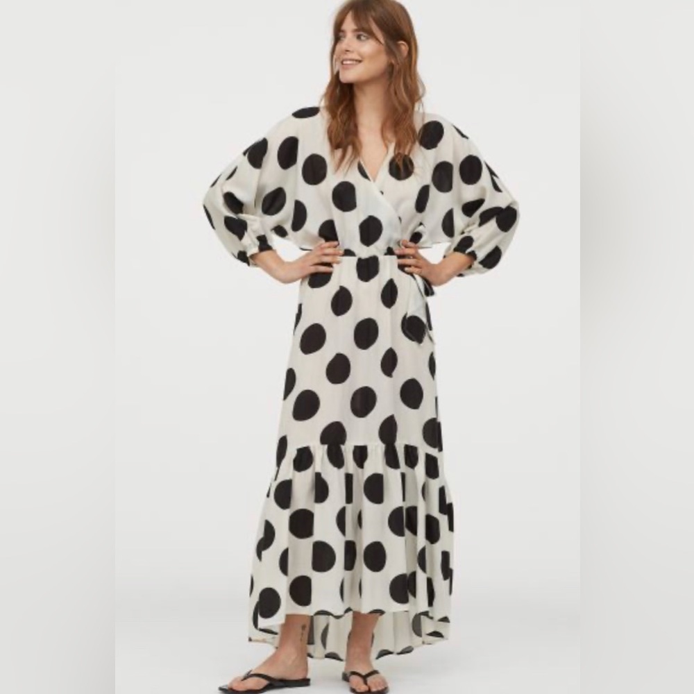 H&M Lyocell Wrap Over Polka Dot Dress